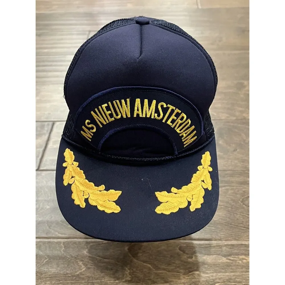 Vintage Mohrs Mens Blue MS Nieuw Amsterdam Adjustable Mesh Snapback Trucker Hat